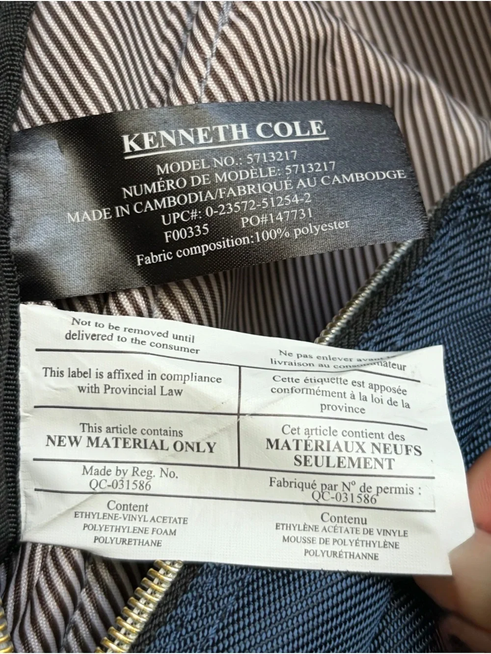 Kenneth Cole Reaction Quilted Navy Backpack with Gold Accents